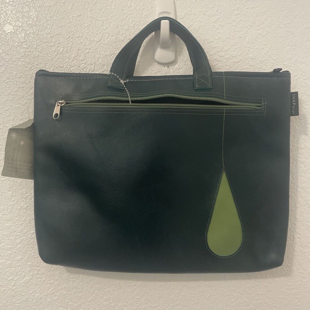 Green Vegan Leather 12 Inch Laptop Work Career Bag for Men & Women Office